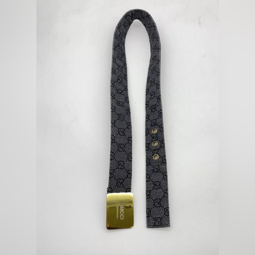 Auth GUCCI GG canvas denim 90745.1766.80.32 Belt W/Bag Gucci Black Leather Belt - Picture 4 of 13
